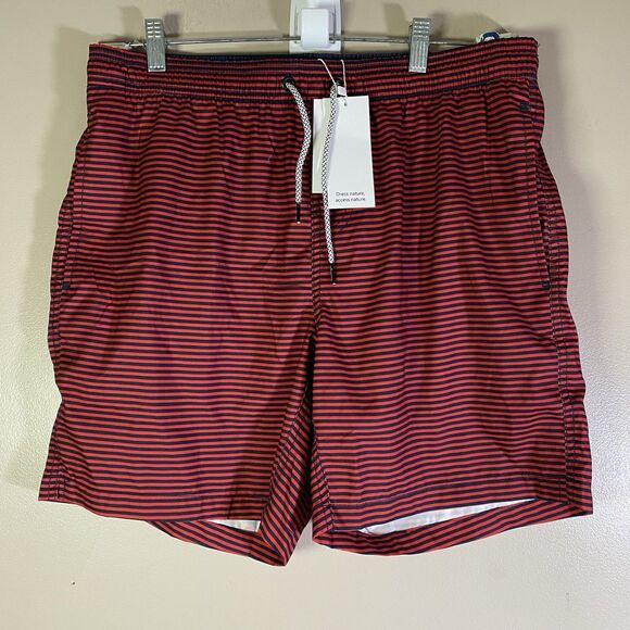 MAAMGIC Men’s Large Swim Trunks Shorts Red Striped 7" Inseam  Mesh Lining  NWT - Picture 1 of 13